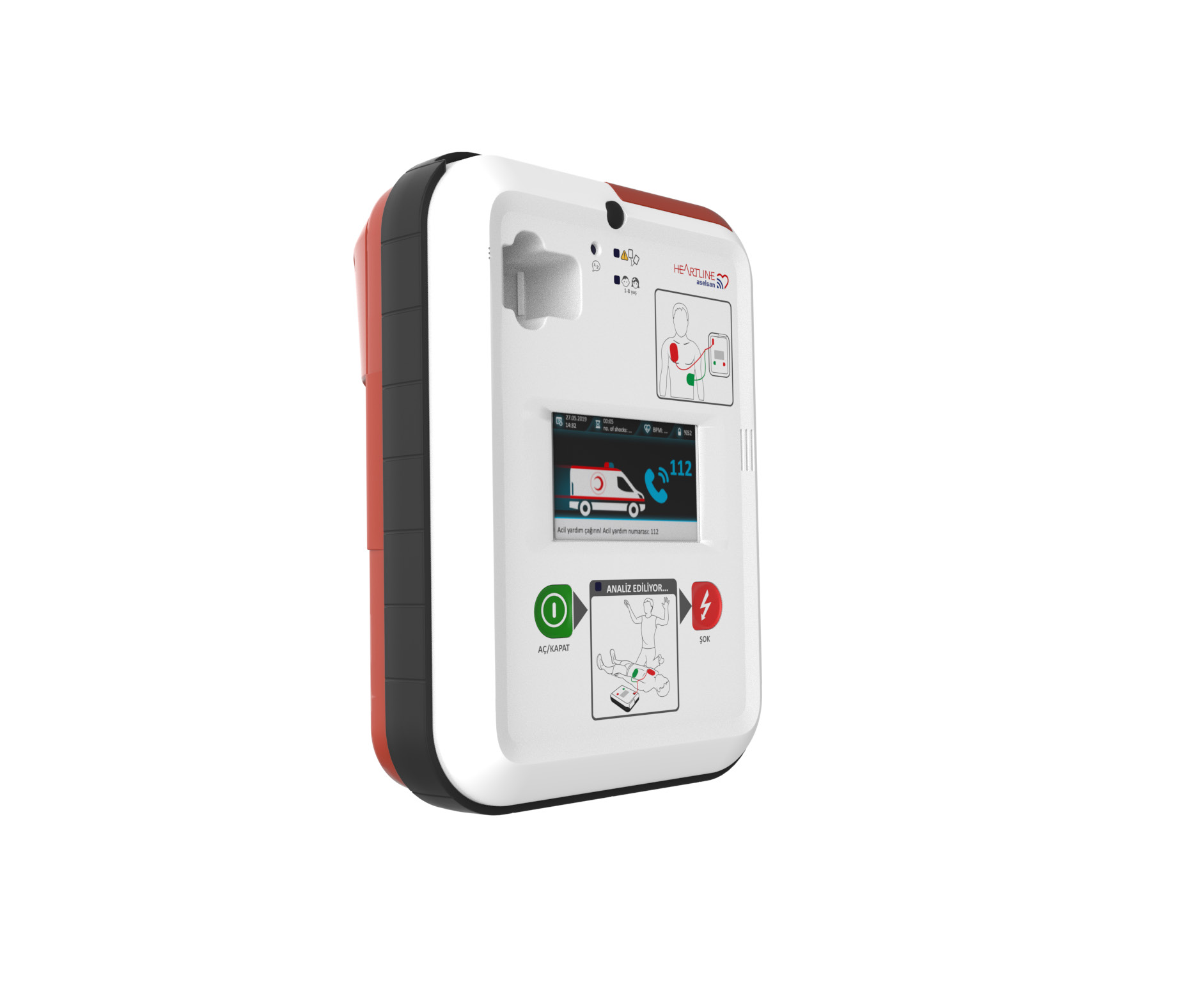 ASELSAN HEARTLINE ekranlı Otomatik Eksternal Defibrilatör cihazı